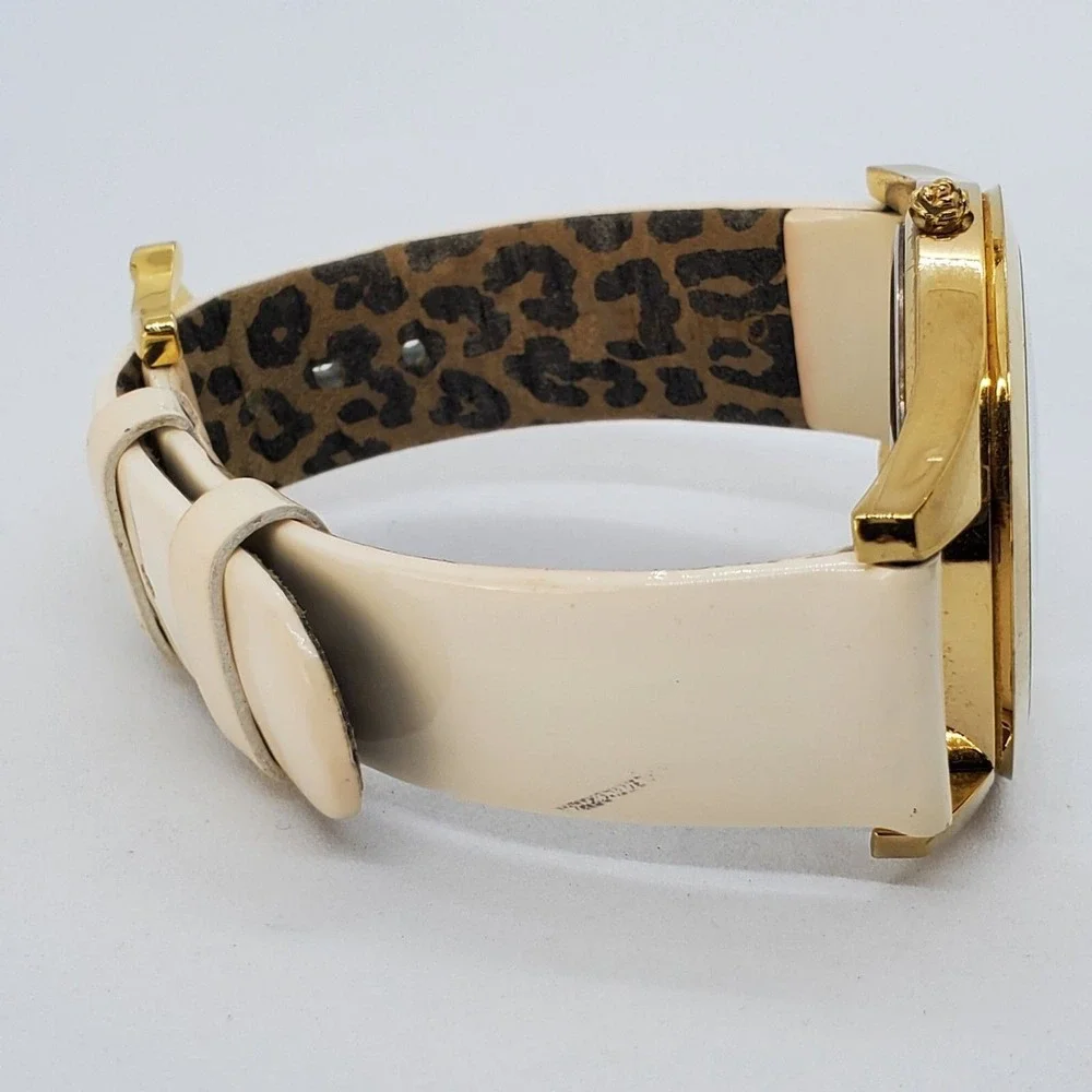 Betsey Johnson Women's Watch 40MM White Dial Gold Case Cream‎ Bands New Battery